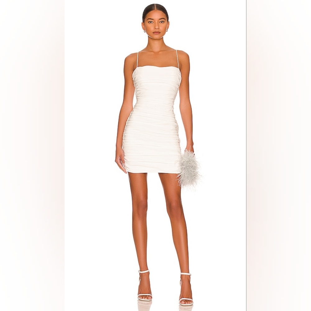 Cinq A Sept Ruched White Spaghetti Strap Mini Dress 2